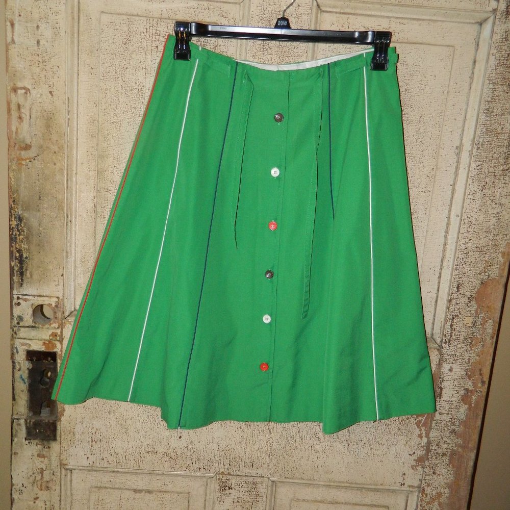 Vintage Kelly green Button Down Flare Skirt by Amelia (M-17)